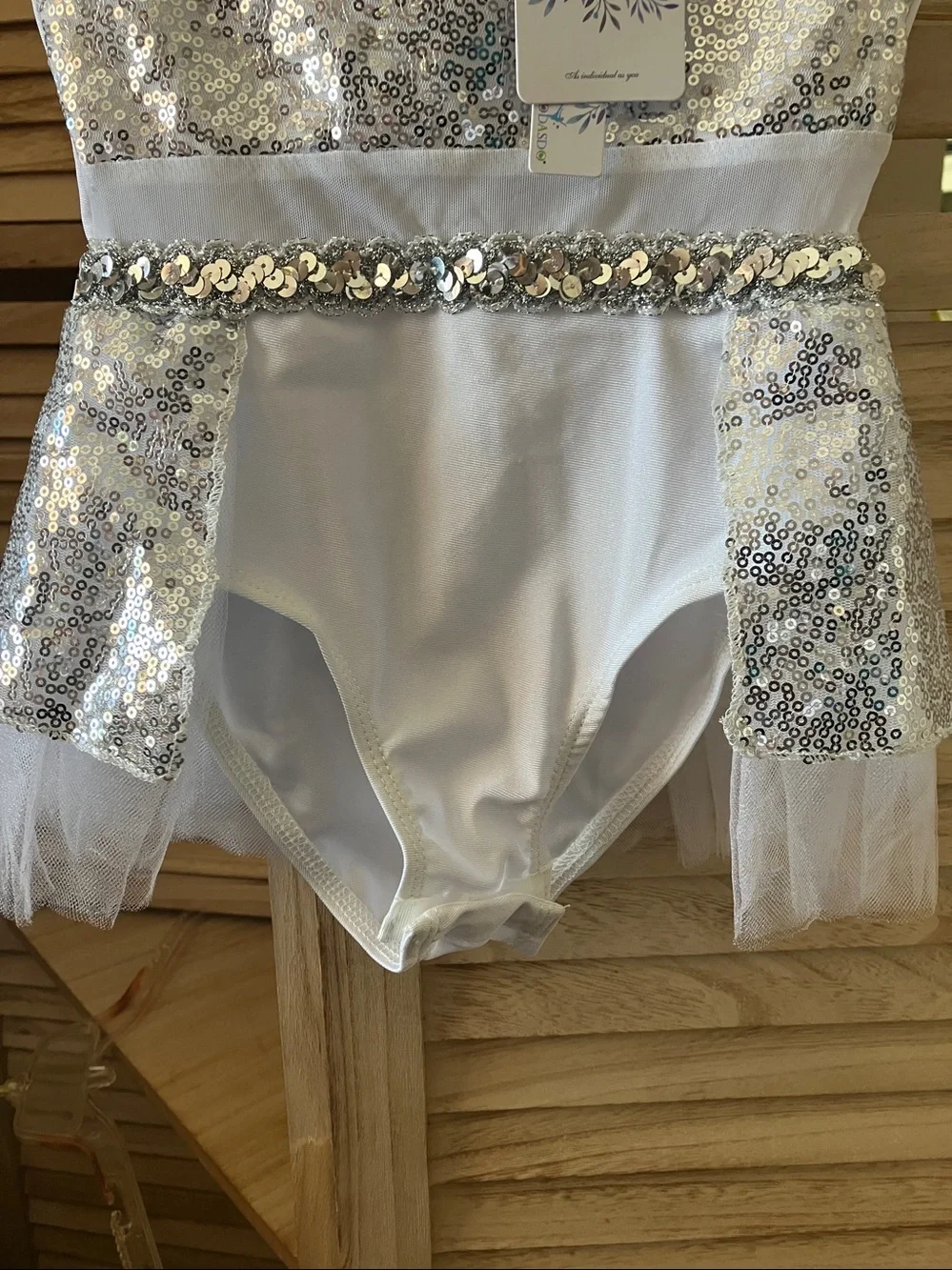 Silver Sequin Kids' Dance Costume with Feather Trim 3-4 years NWT